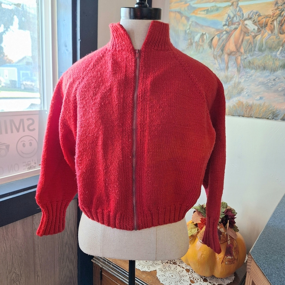 Vintage 1950's Hand Knitted Cardigan with Folk Art Design Adult S, Junior L?